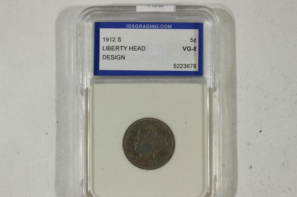 1912-S LIBERTY "V" NICKEL VERY GOOD (1 of 4)