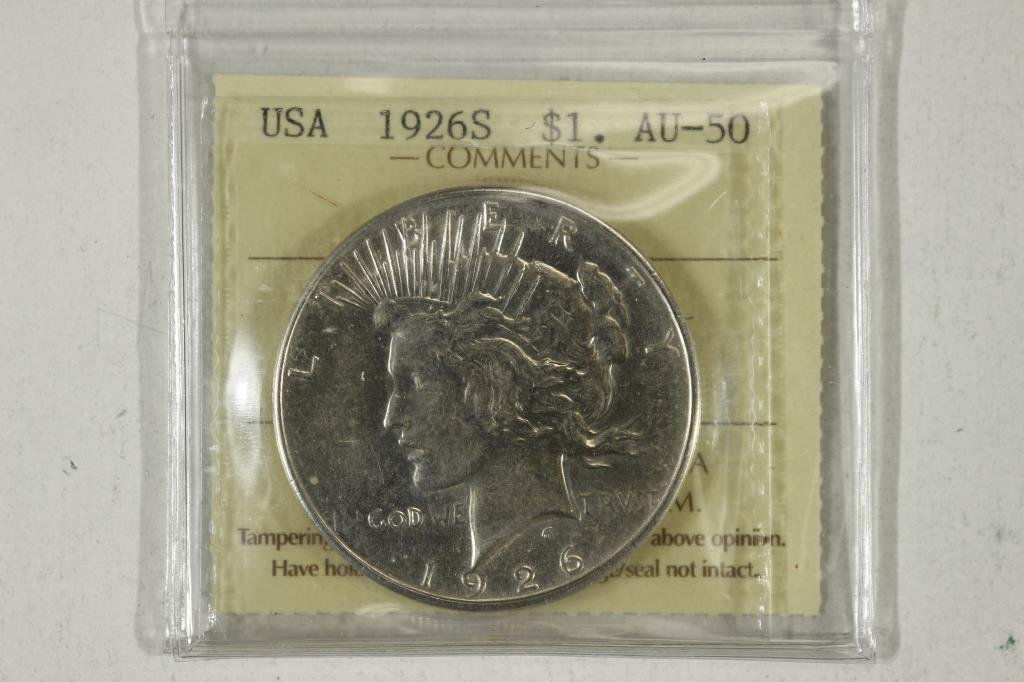 1926-S PEACE SILVER DOLLAR ICCS AU50 (1 of 2)