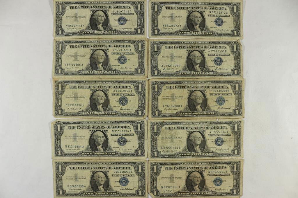 10 ASSORTED 1957 $1 SILVER CERTIFICATES (1 of 2)