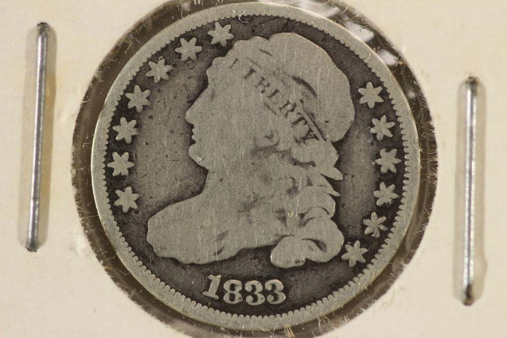 1833 CAPPED BUST DIME: You must call or email us your credit card directly. Our phone number is 1-763-862-8302 and our email is bidalotauction@aol.com. Thanks.