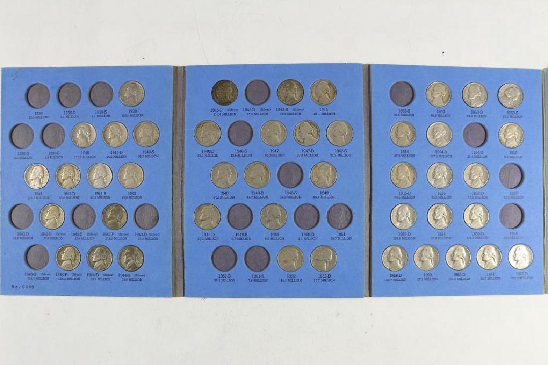 PARTIAL 1938-1961 JEFFERSON NICKEL SET: 44 COINS INCLUDING 7-35% SILVER JEFFERSON WAR NICKELS IN WHITMAN ALBUM