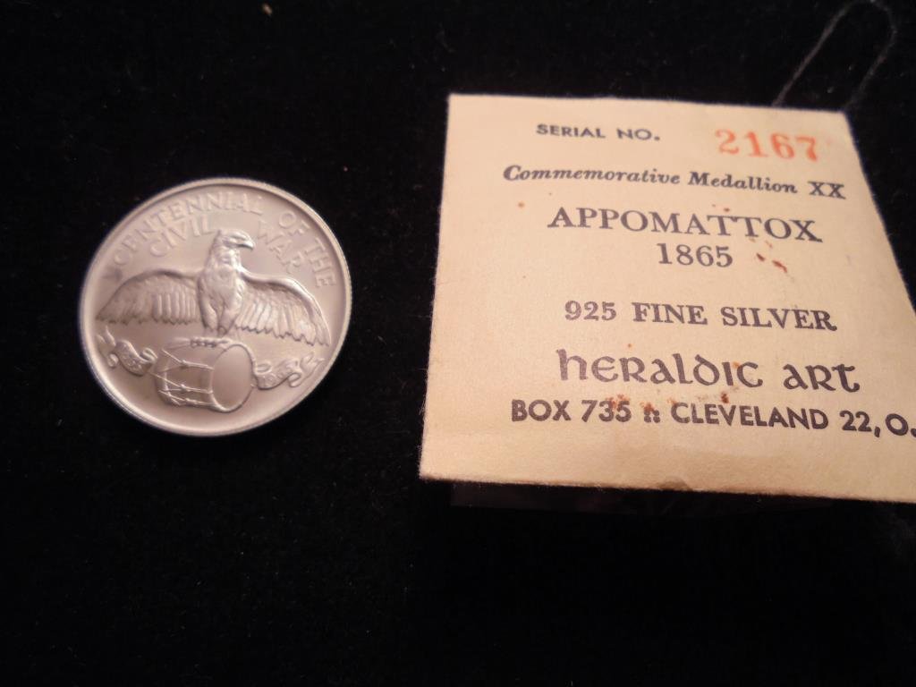 APPOMATTOX 1865 COMMEMORATIVE MEDALLION XX STERLING (1 of 2)