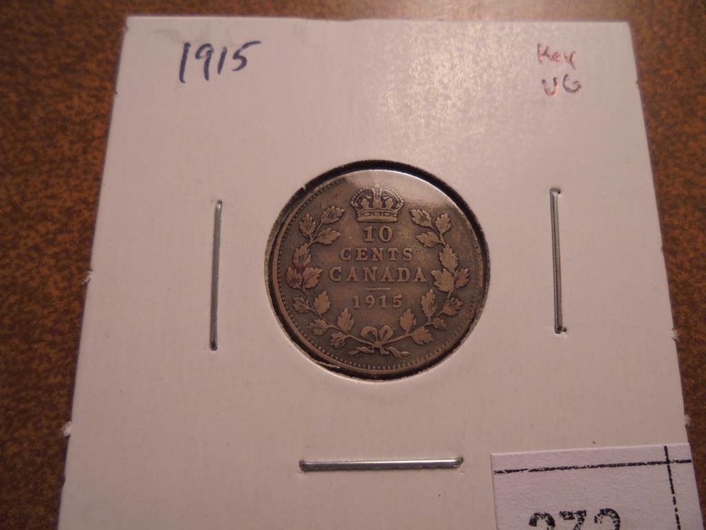 1915 CANADA SILVER 10 CENTS KEY DATE VERY GOOD (1 of 2)
