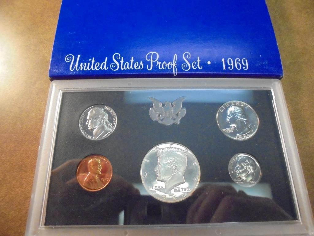 1969 US PROOF SET WITH BOX, 40% SILVER JFK HALF (1 of 2)