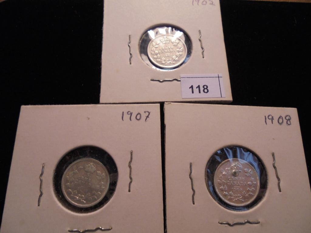 1902,07 & 1908 CANADA SILVER 5 CENTS (1 of 2)