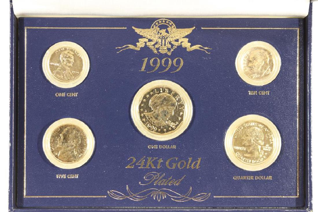 1999 24KT GOLD PLATED US SET CENT,NICKEL, DIME,: QUARTER AND SBA DOLLAR