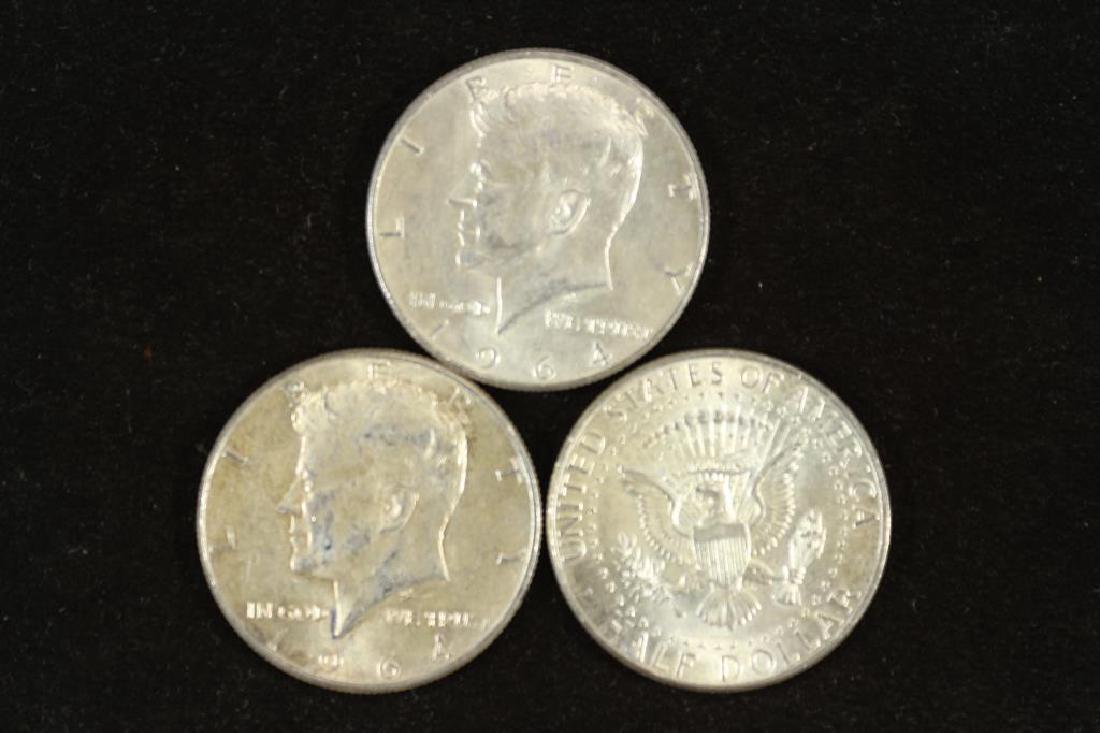 3 ASSORTED 1964 90% SILVER KENNEDY HALF DOLLARS (1 of 2)