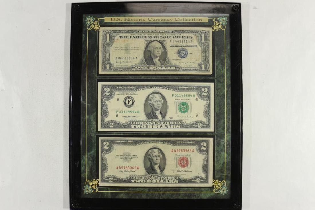 FRAMED US HISTORIC CURRENCY COLLECTION CONTAINS: (1 of 2)
