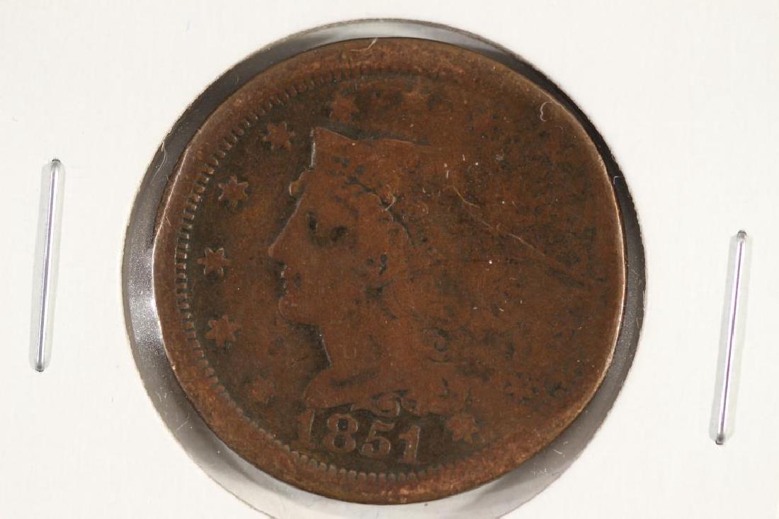1851 US LARGE CENT ONE SIDE OF COIN IS SMASHED (1 of 2)