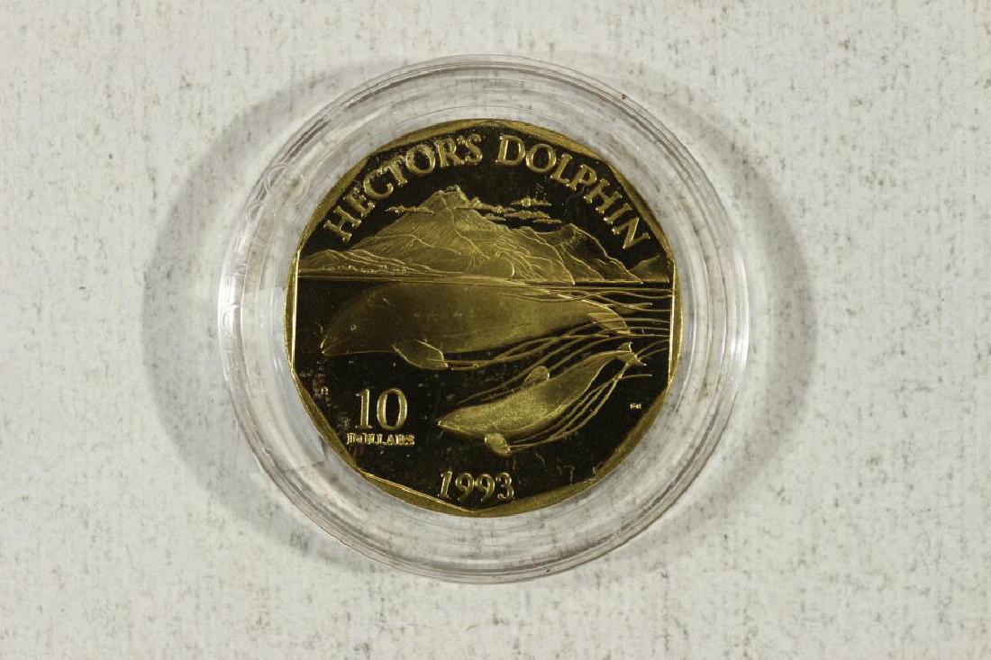 1993 MARSHALL ISLANDS BRASS $10 PROOF: HECTOR'S DOLPHIN