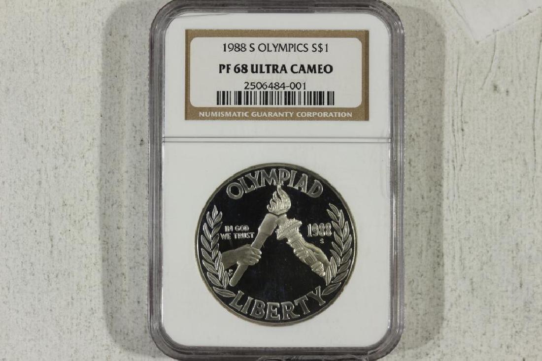 1988-S OLYMPICS SILVER DOLLAR NGC PF68 ULTRA CAMEO: You must call or email us your credit card directly. Our phone number is 1-763-862-8302 and our email is bidalotauction@aol.com. Thanks.