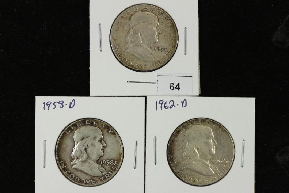 1953-S,58-D & 62-D FRANKLIN HALF DOLLARS: You must call or email us your credit card directly. Our phone number is 1-763-862-8302 and our email is bidalotauction@aol.com. Thanks.