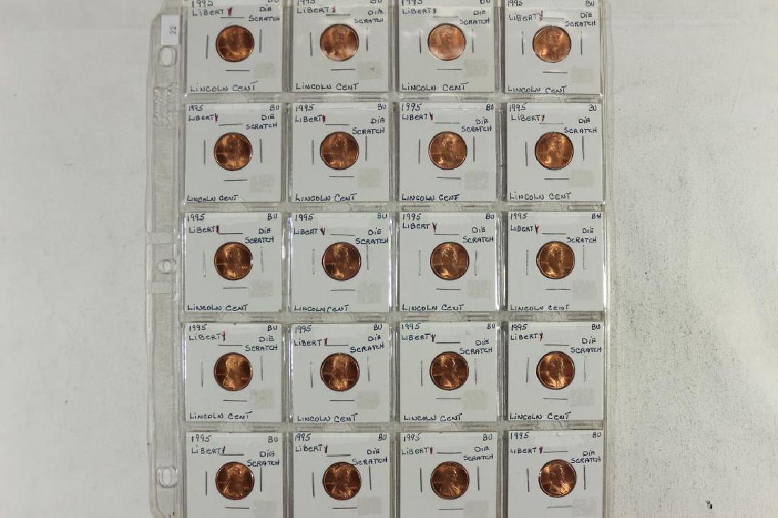 SHEET OF 20-1995 BU LINCOLN CENTS WITH MINOR ERROR (1 of 2)