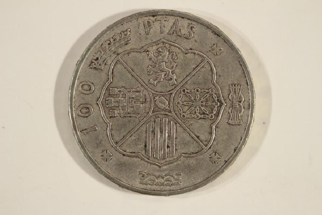 1966-67 SPAIN SILVER 100 PESETAS: You must call or email us your credit card directly. Our phone number is 1-763-862-8302 and our email is bidalotauction@aol.com. Thanks.