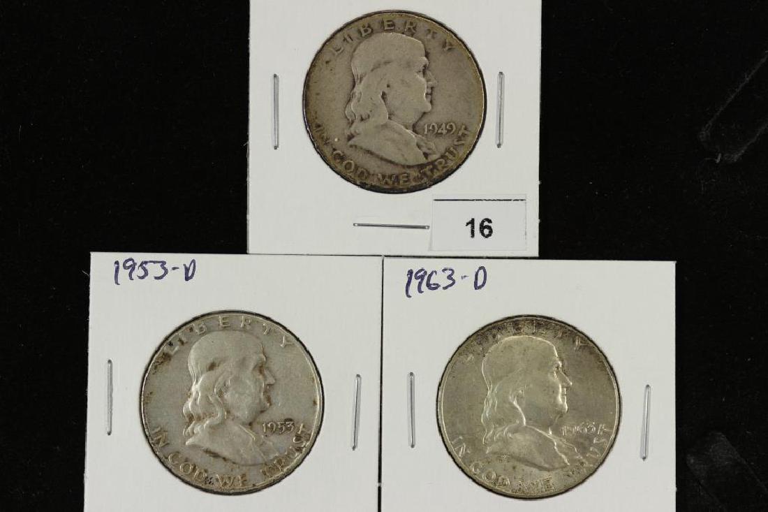 1949-S,53-D & 63-D FRANKLIN HALF DOLLARS: You must call or email us your credit card directly. Our phone number is 1-763-862-8302 and our email is bidalotauction@aol.com. Thanks.