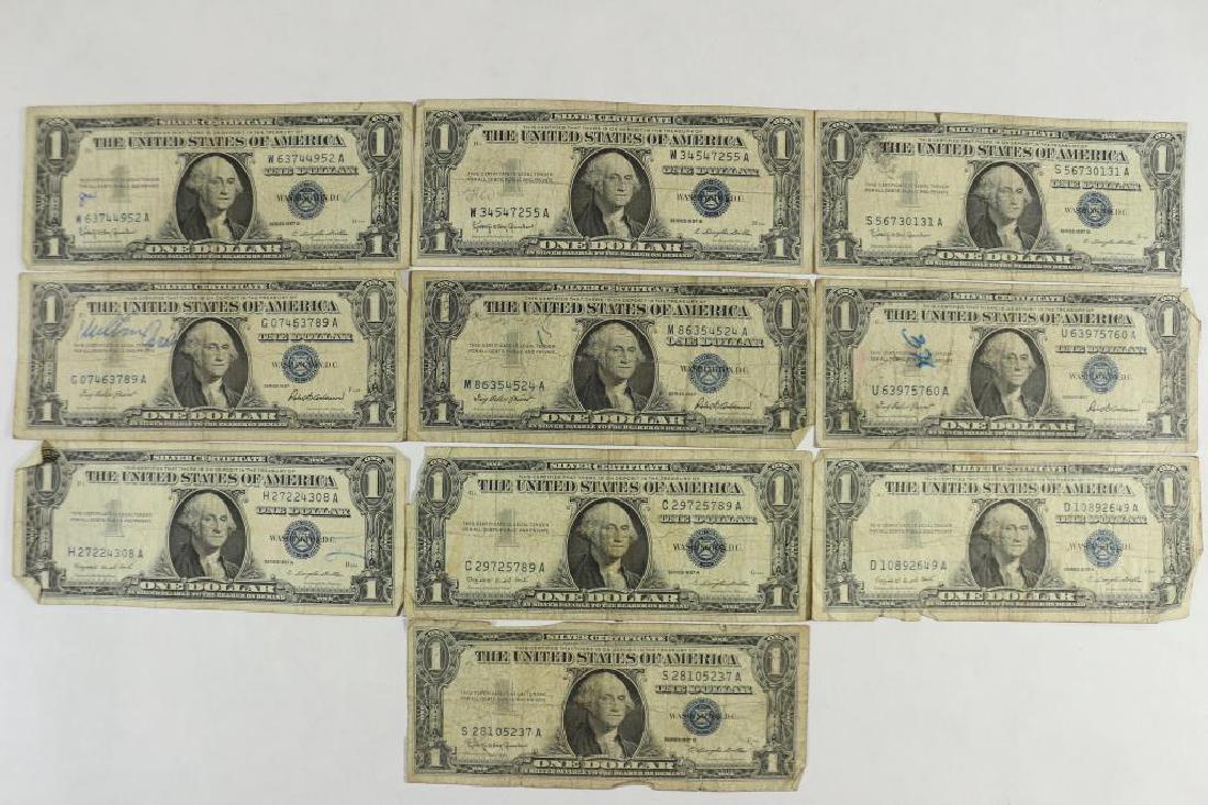 10 ASSORTED 1957 $1 SILVER CERTIFICATES (1 of 2)