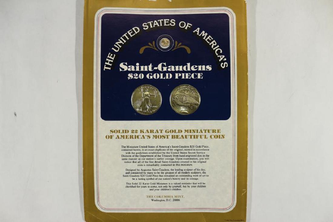 SOLID 22KT GOLD MINIATURE SAINT-GAUDENS $20 GOLD: PIECE