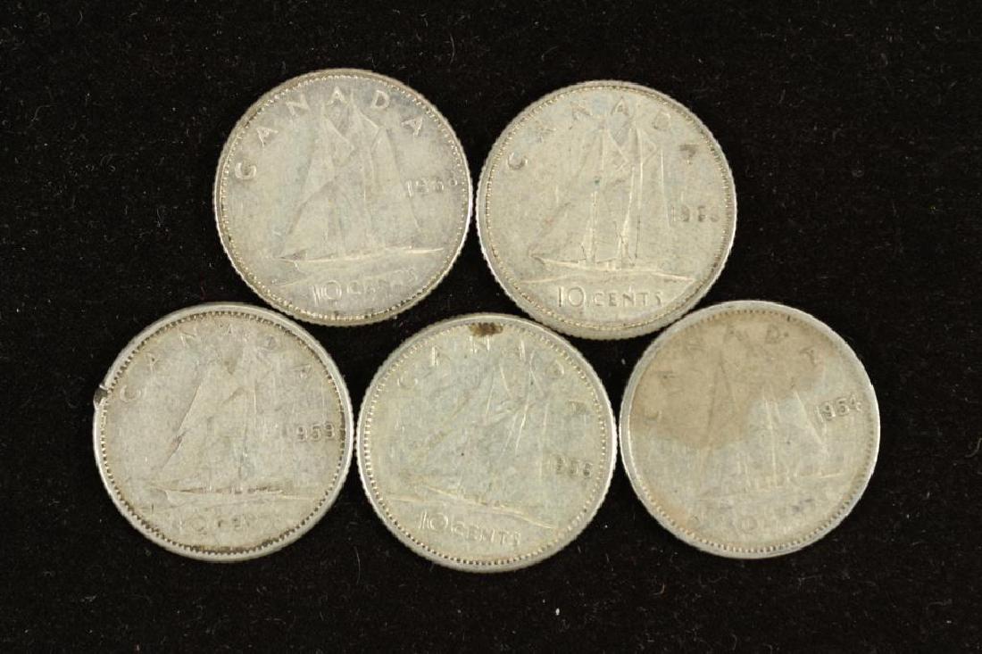 5 ASSORTED CANADA SILVER 10 CENTS (1 of 2)