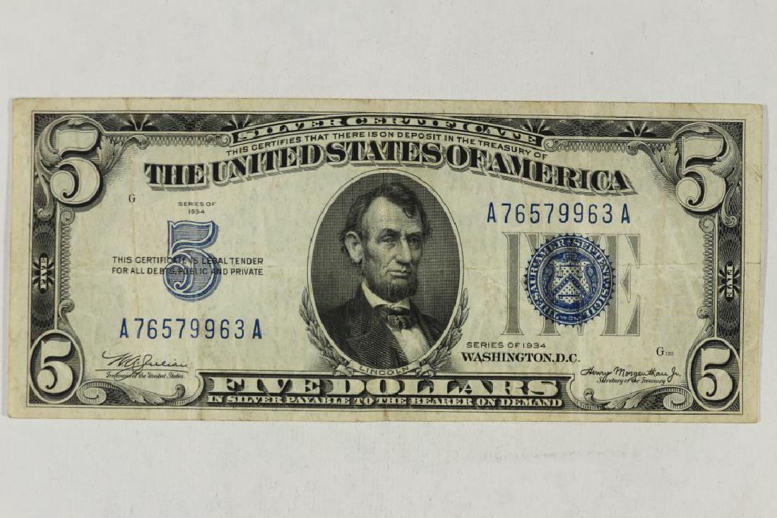 1934 $5 SILVER CERTIFICATE BLUE SEAL (1 of 2)
