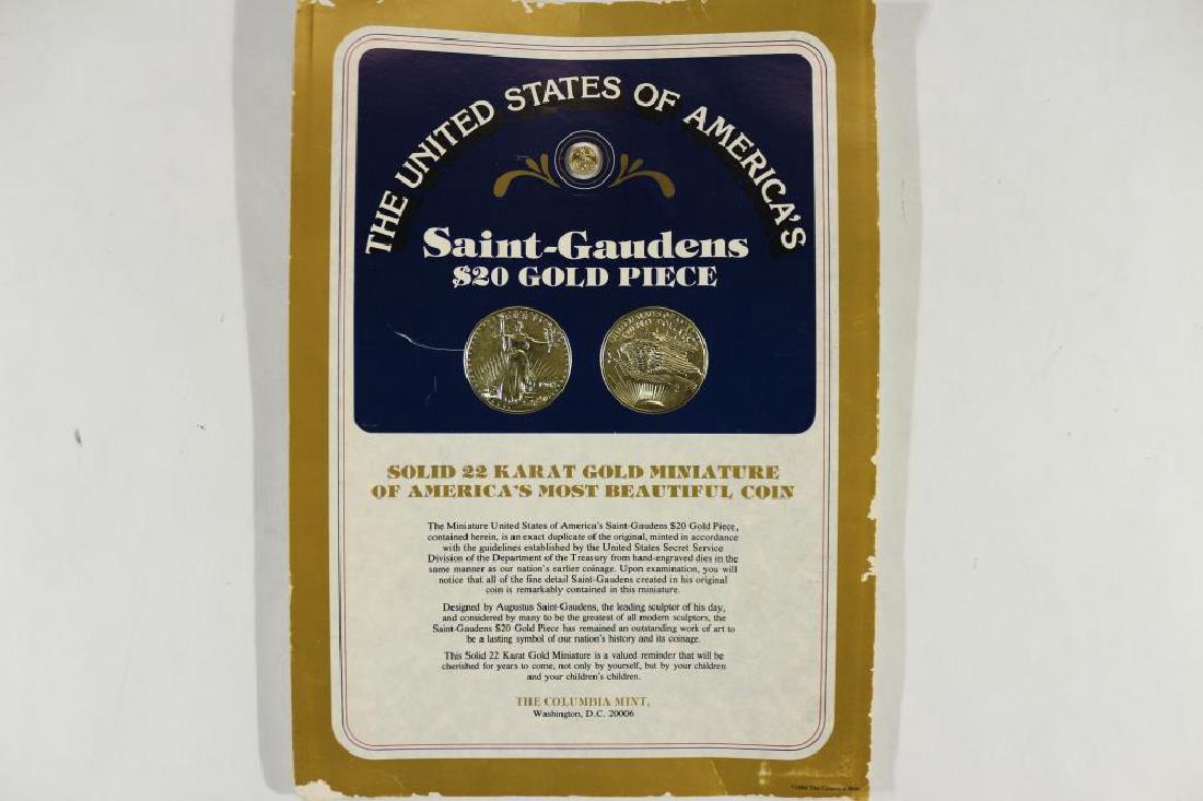SOLID 22KT GOLD MINIATURE SAINT-GAUDENS $20 GOLD: You must call or email us with your credit card directly at 1-763-862-8302 or email at bidalotauction@aol.com. Thanks.