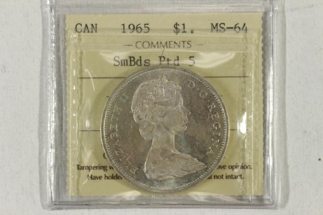1965 CANADA SILVER DOLLAR SMALL BEADS POINTED 5 (1 of 3)