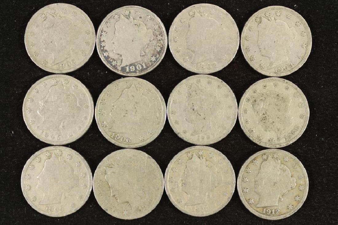 12 ASSORTED LIBERTY "V" NICKELS 1900-1912 (1 of 2)