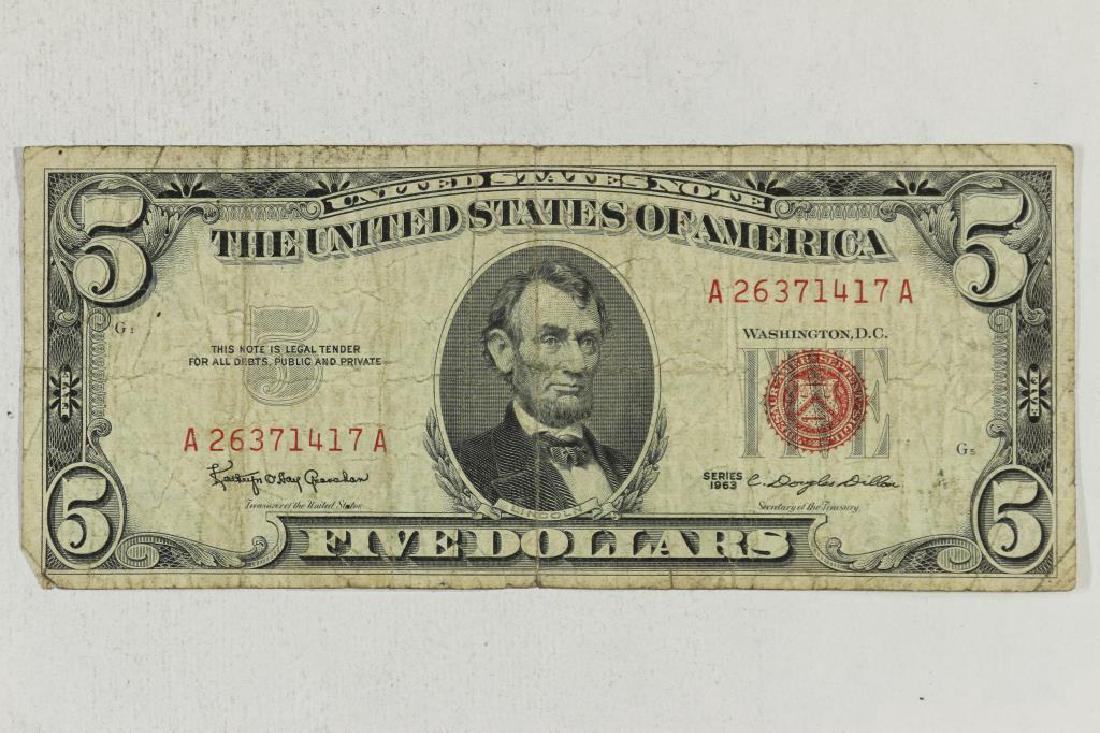 1963 $5 US NOTE RED SEAL (1 of 2)