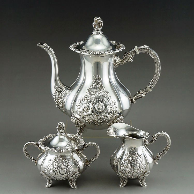Early American silver embossed rose teapot (1 of 10)