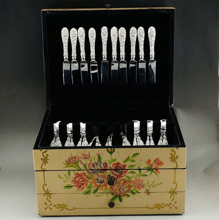 Early American stieff silver cutlery knife fork Suit (1 of 10)