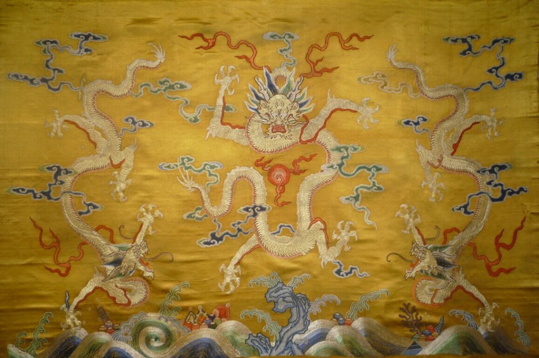 Chinese Imperial Yellow Embroidery Dragon Panel (1 of 4)