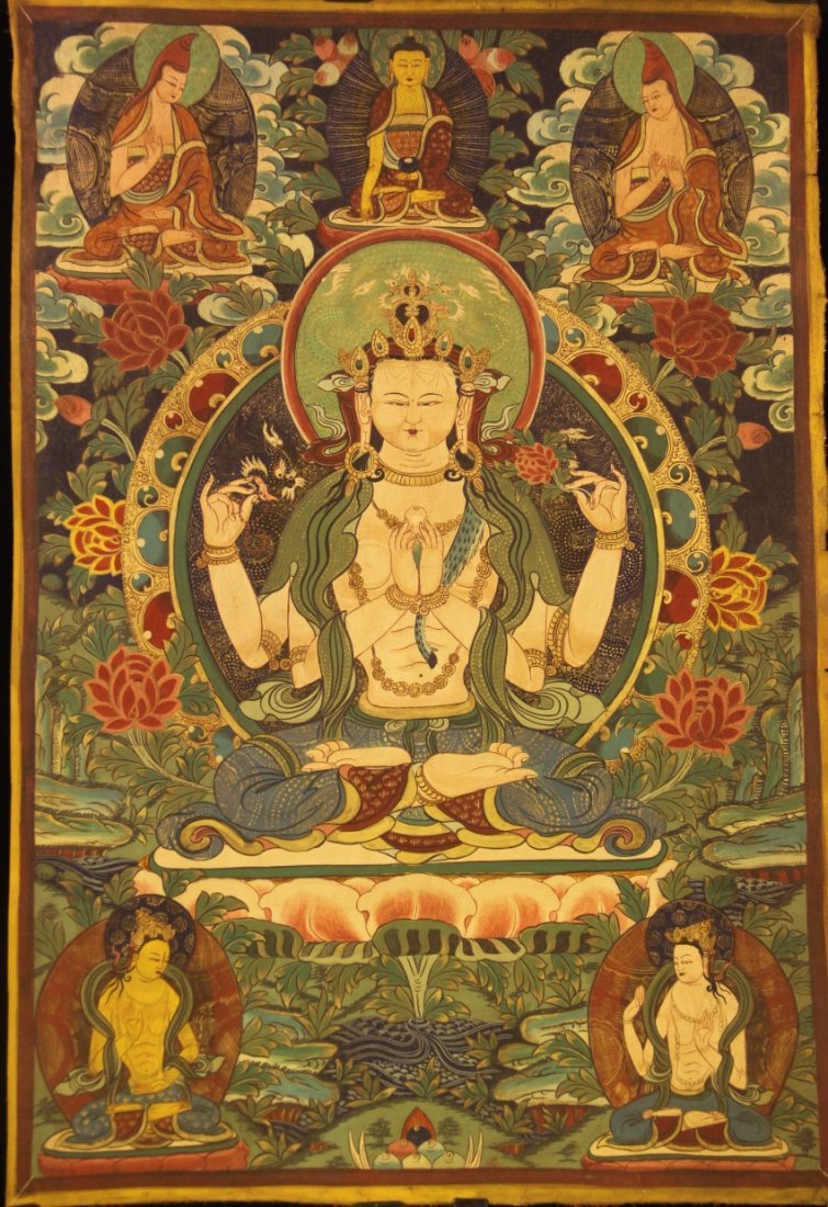 A TIBETAN THANGKA OF SHADAKSHARI LOKESHVARA (1 of 10)