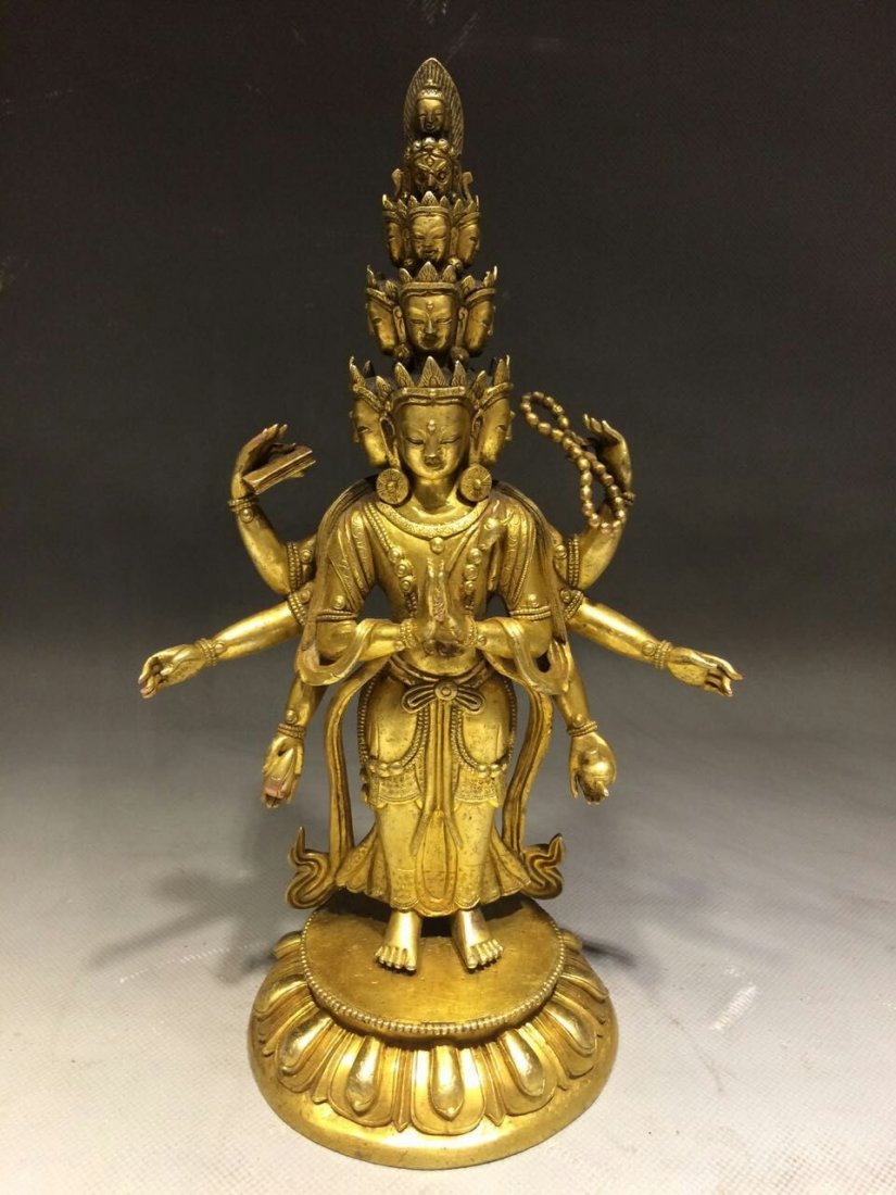 A gilt bronze Guanyin 17/18th Century (1 of 9)
