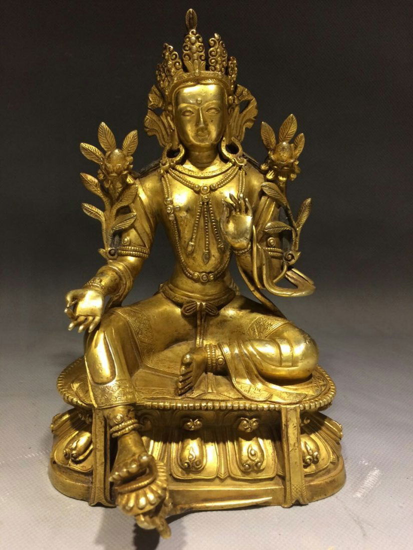 17/18th Century important bronze green Tara buddha stat (1 of 9)