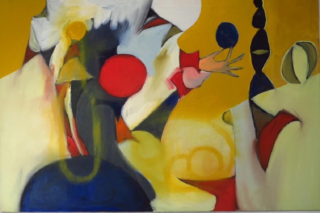 Arnold Weber, Am.,1931-2010, Hand Holding Ball: Arnold Weber, American, 1931-2010 o/c, abstract , hand holding blue ball [555-231] (RRSH2308){PR} Measurements: 32'x48"
