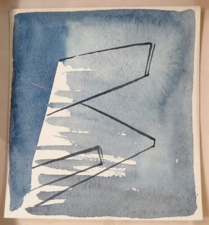 Luccio Pozzi It b.1935 Geometric Abstract w/c 1962: Luccio Pozzi (Italian b.1935) Geometric Abstract w/c 1962, signed and dated in pencil lower right, "Pozzi 62". (CRIT049){AC} Measurements: Art: 4.5 x 4.75 Frame: 6.5 x 6.75