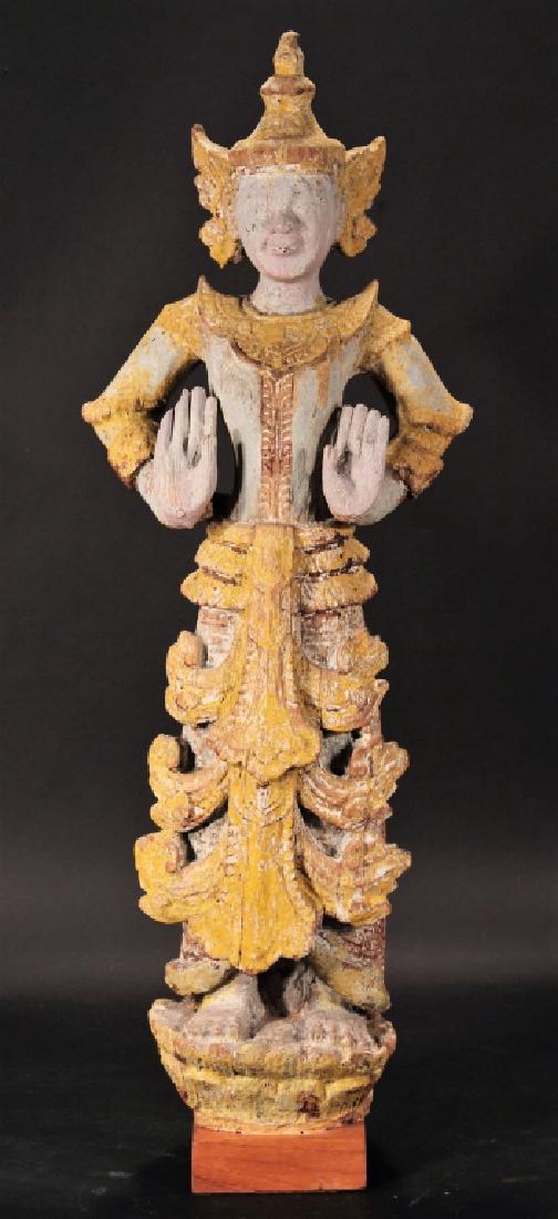 Thai Wood Carving of a Temple Dancer, 19th C. (1 of 6)