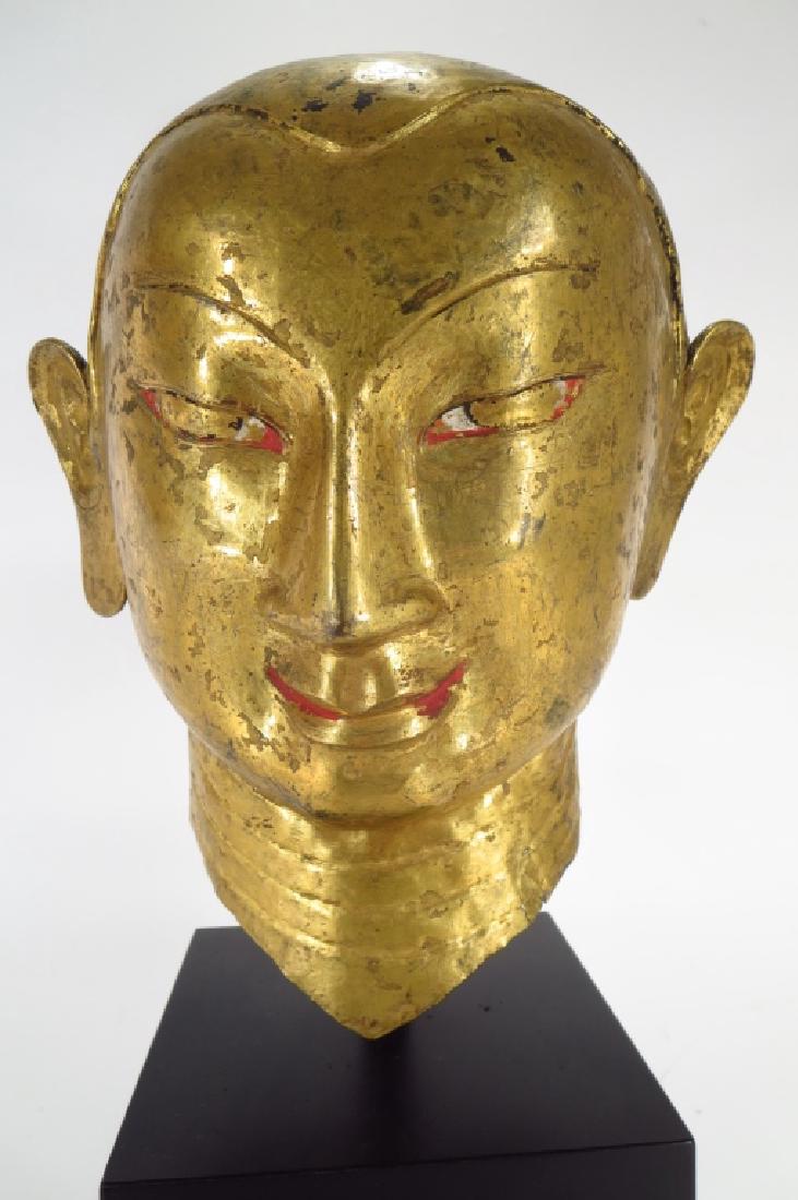 Tibetan Gilt Copper Alloy Head of Lama, 15-16th C. (1 of 6)