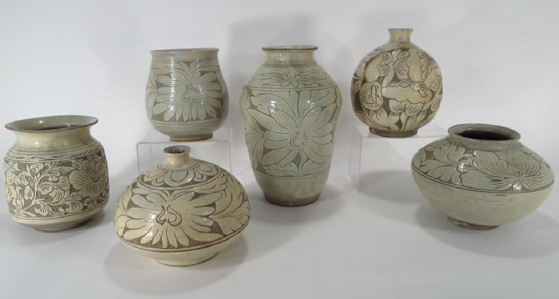 4 Korean Buncheong Vases/Bowls (1 of 3)