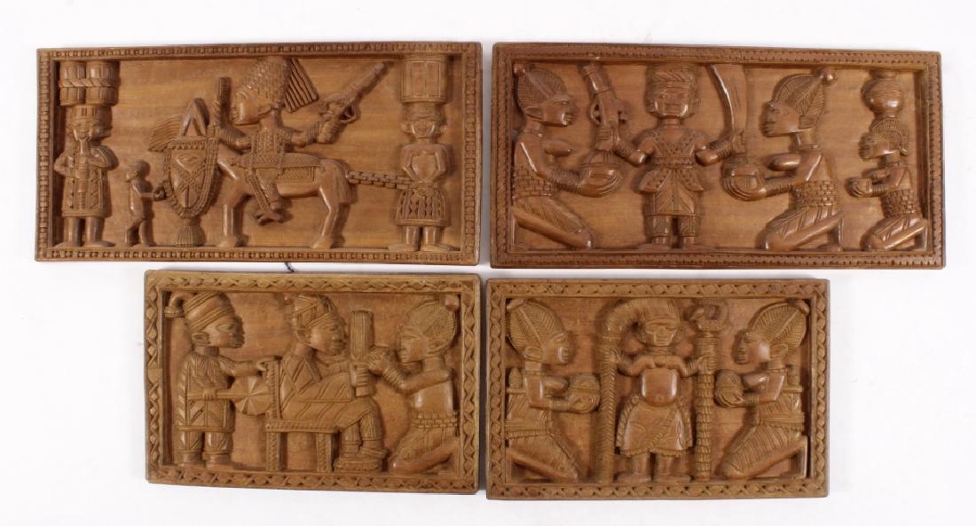 4 African Wood Panels w Battle and Court Scenes (1 of 4)