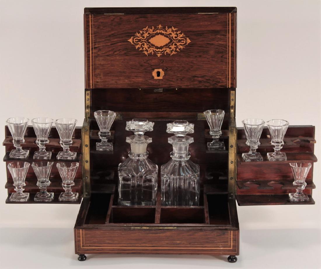 Mahogany Tantalus w Decanters and Cordials, 19th C (1 of 5)