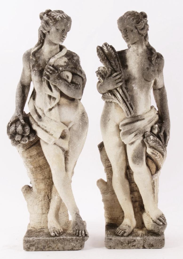 Pair Concrete Classical Garden Maidens on Plinths (1 of 10)