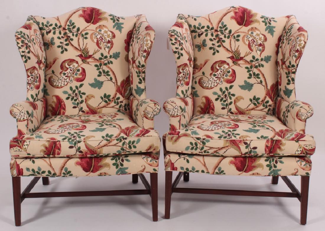 Pair of Baker Wing Chairs with Floral Print Fabric (1 of 4)