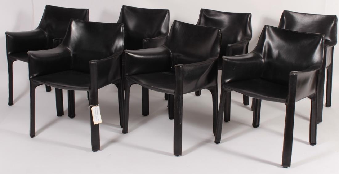 7 Bellini Cab Chairs for Cassina, Italy, c.1970: Seven Bellini Cab Chairs for Cassina, Italy, c. 1970, black leather. (MBUY2200/7){WK} Measurements: 31 H x 23.5 W x 21 D