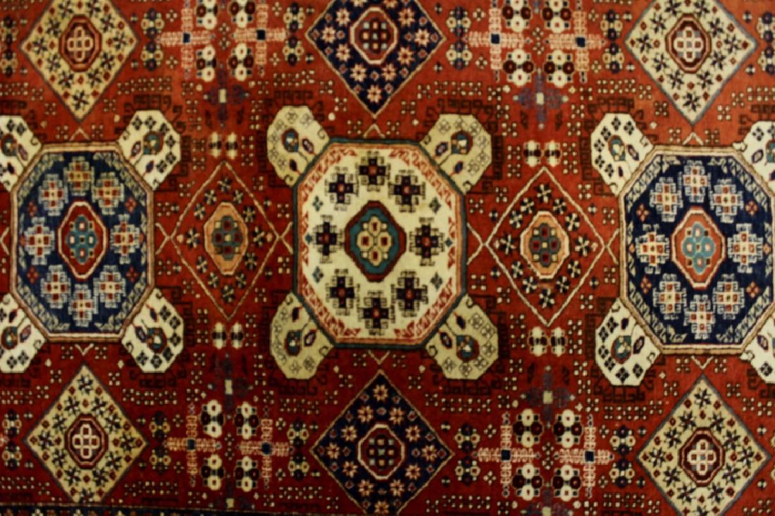 Ardabil (N.W. Iranian) Hall Rug: Ardabil (N.W. Iranian) Hall Rug, red ground centered by a row of 5 white and blue octagons, white primary border with floral crabs (DMAS7710){WT} Property Title: From a Newtown Connecticut Collector M