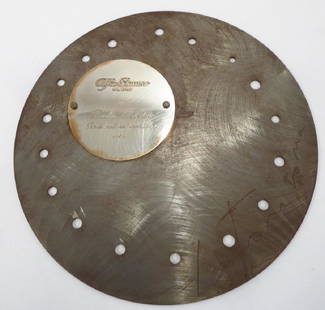 Lucio Fontana, It., Alfa Romeo Trophy, Nabokov, 64: Lucio Fontana, Argentinian-Italian, 1899-1968, Alfa Romeo "Discus", a machined and pierced steel disk with an affixed smaller .800 silver disk engraved "Alfa Romeo Milano a Dmitri Nabokov per le vitto