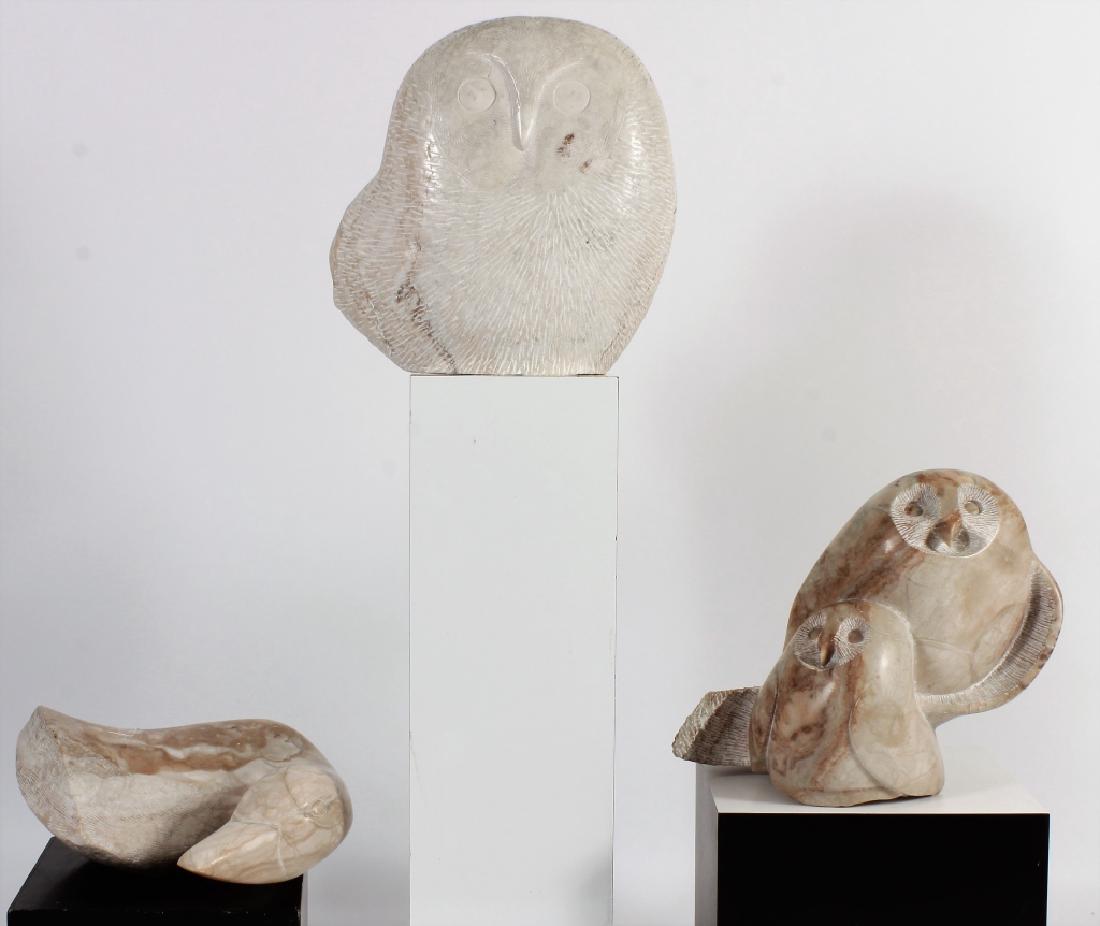 3 Inuit Marble Sculptures: Owls and Bird, Signed. (1 of 7)
