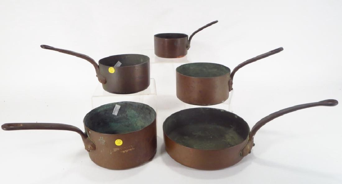 5  Antique French Copper Saucepans (1 of 4)