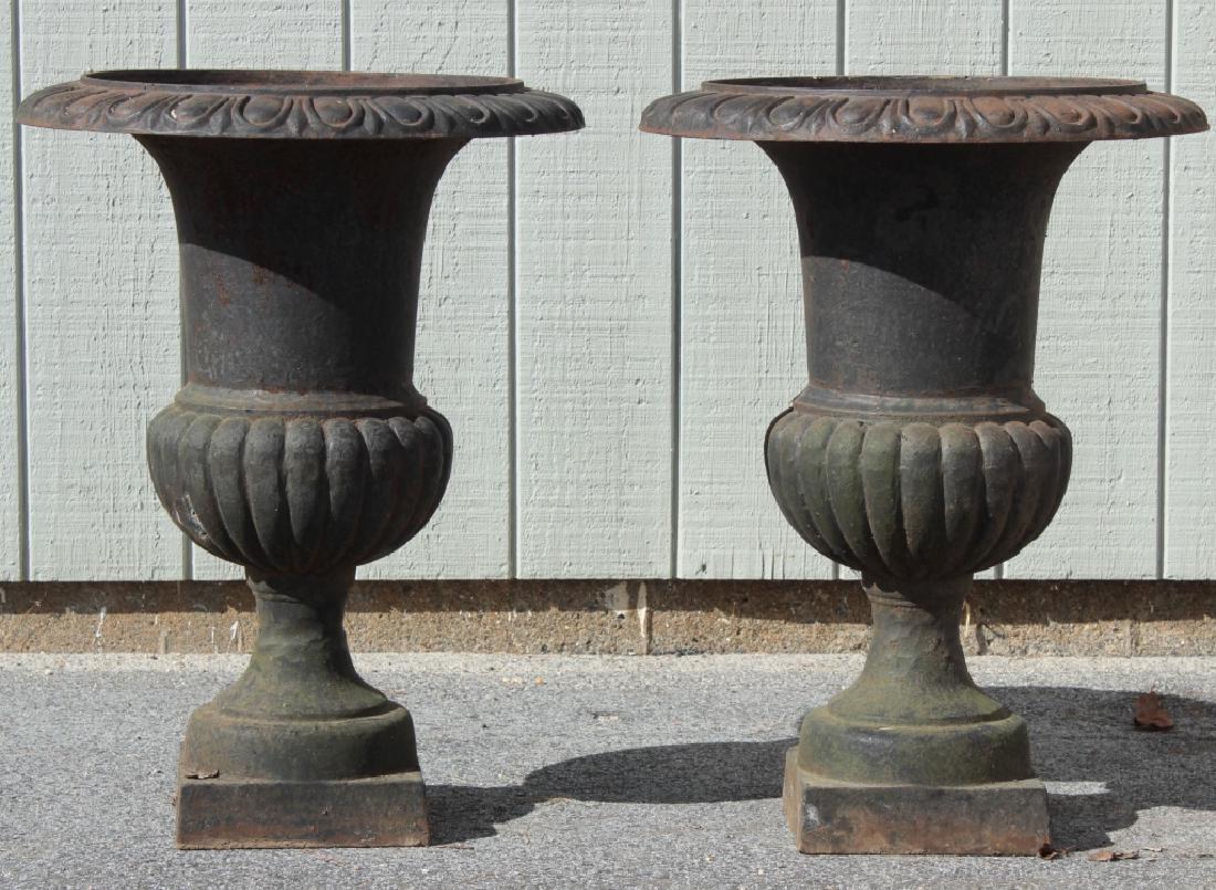 Pair of Tall Cast Iron Classical Urn Planters (1 of 5)