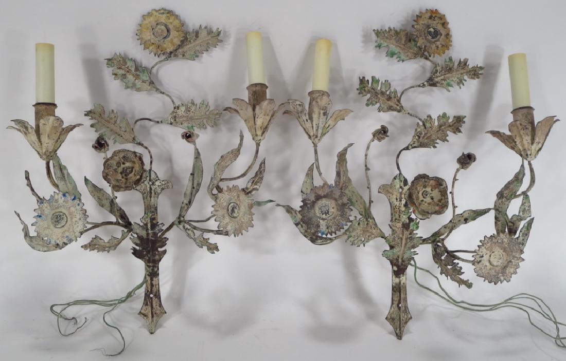 Pair of Two-Light Metal Sconces, Floral Sprays (1 of 6)