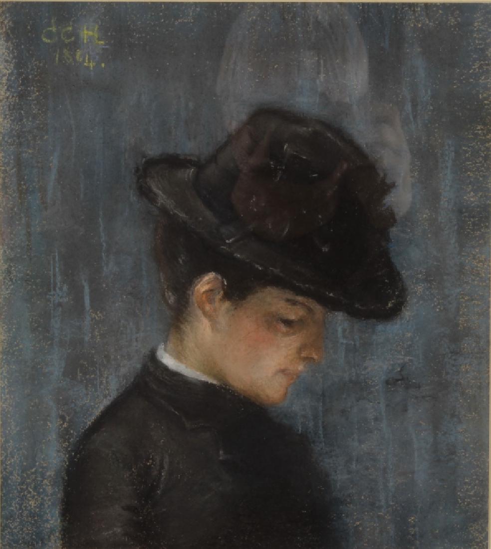 Woman in Profile Pastel 19th C.: Woman in Profile Pastel 19th C., Initialed and dated upper left corner, " CCH 1884". (FJACO3404){AC} Property Title: Property from the Estate of Fredric Jacobs Measurements:Sight: 12 x 10.75 Frame: 20